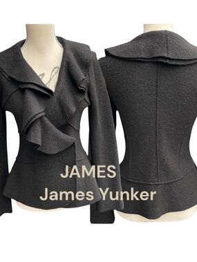 JAMES James Yunker Black Ruffle Texture Short Fitted Double Breasted Blazer (S)
